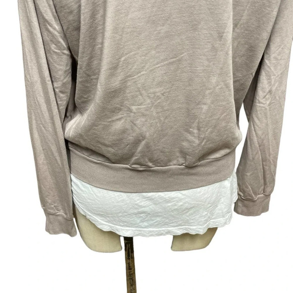 Monrow Distressed Double Layer Sweatshirt Fawn White Size Medium - Picture 7 of 11